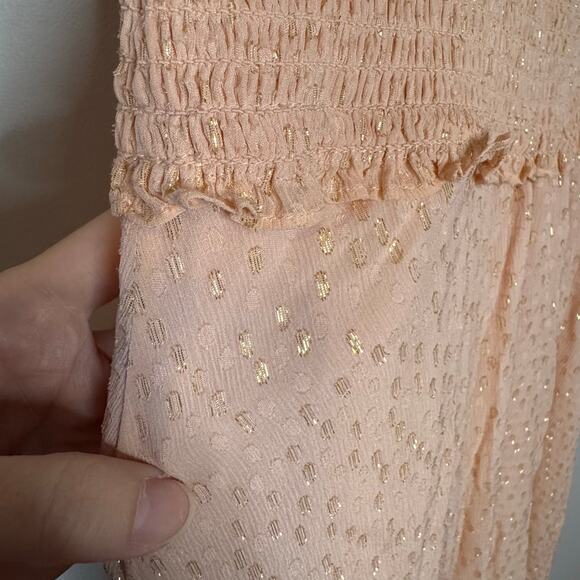 A.L.C. Kaia Halter Neck Blush Smocked Silk Metallic Midi Dress Size 8 NWT - Picture 4 of 10